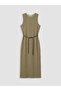 Nevavm Textured Dress with Oval Collar and Belt - 5