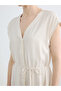 Nevavm V-Neck Belted Waist Textured Dress with a Difference - 3