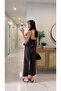 Maksy Coffee Patterned Strappy Blouse and Pants Set - 2