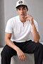Men's Zippered Slim Fit Basic Knitwear White Polo Neck T-Shirt - 4