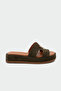 Sergio Genuine Leather Women's Khaki Slippers with Gold Accessories - 2