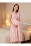 New Season Powder Fisto Linen Robe Design 100% Cotton Maternity Robe Nightgown Set with Breastfeeding Feature - 2