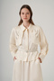 Belt Detailed Skirt Suit 1044 Ecru - 3