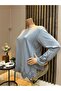 Women's Middle Age and Above Nile Patterned Stoned Laser Cut Mother Combed Cotton Blouse - 2