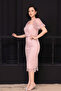 Square Neck Beaded Pencil Dress - Powder - 5