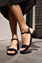 Smon Women's Black Suede Single Strap Thick Heel Sandals - 5