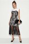 Women's White Black Padded Lace Detailed Midi Dress 4119 60286296