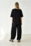 Women's Black m Detailed Blouse Shalwar Trousers Viscose Set Tkm-19000503 - 6