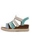 Women's vegan leather blue chunky sole sandals - ethnic faience design - 6