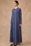 Pattern and Stone Detailed Cupra Silk Large Size Robe Dark Blue 6857 - 3
