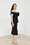 Floral Patterned Midi Pencil Dress - Black - 7