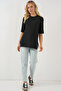 4332 Knitted T-Shirt with Side Slits - Black