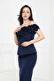 Floral Patterned Midi Pencil Dress - Dark Blue - 3
