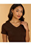 Women Brown V Neck T Shirt - 4