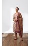 Women's Premium Floral Print V-Neck Kurta Set with Geometric Border Dupatta and Striped Trousers (3-Piece Set, Beige & Magenta) - 3