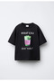 Girl's Black Crew Neck What'Cha T-Shirt - 4