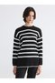Ozmarka New Season Black Crew Neck Striped Women's Knitwear Sweater