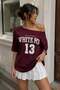 Burgundy Boat Neck Oversize Printed T-Shirt Mg2824 - 3