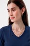 Organic Cotton Navy Blue Women's Short Sleeve V-Neck T-Shirt - 3