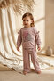 Girl's Kind Nature Printed Salmon Tracksuit Set with Ruffle Detail - Cotton Comfortable Cut Two-Thread Set - 3