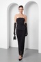 Women's Black Strapless Collar Lace Detail Maxi Dress