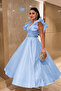 Taffeta Fabric Shoulder Ruffle Midi Dress - Baby Blue - 2