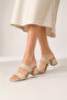 Elfy Women's Beige Double-Strapped Square-Toe Thick-Heeled Slippers - 5