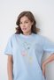 Women's Triple Chain Paw Heart Printed Round Neck Blue Casual T-Shirt