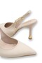 Women's Beige Leather Open Back Pointed Toe Buckle Goblet Heeled Shoes - 2