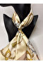 Chain Rope and Rose Patterned Double-Sided Scarf with Gold Ring Detail (70X70 cm) - 5