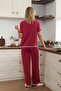 Burgundy Button and Heart Detailed Short Sleeve Pajama Set - 3
