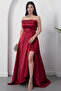 Strapless Neckline Rhinestone Straps Ruffle Satin Dress Drp582 - 6