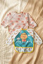 Set of 2 Waterproof Sleeved Baby Bibs - 6-24 Months, Teddy Bear and Chick Pattern, Stain Resistant, Elastic - 2