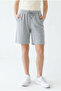 Women's Gray Cotton Oversize Comfortable Fit Bermuda Shorts with Pockets and Elastic Waist - 4