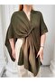 Women's Khaki Front Detailed Poncho Cardigan Frv0192 - 2