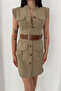 Women's Belted Safari Mini Dress with Pockets - 4