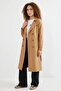 Women's Double-Breasted Collared Belted Tan Trench Coat - 5