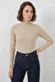 Women's Turtleneck Stone Detailed Vertical Striped Biscuit Body - 7