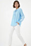 Women's Round Neck Long Sleeve Ruffle Embroidered Blue Blouse - 5