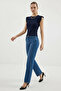 Women's Round Neck Ruffled Sleeve Navy Blue Blouse - 8