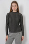 Women's High Collar Textured Anthracite Blouse