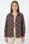 Women's Oversize Checkered Patterned Viscose Brown Shirt