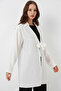 Women's Shirt Collar Lace-Up Viscose White Kimono - 5