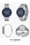 Function Navy Blue Dial Metal Strap Multifunction Men's Wristwatch - 3