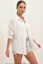 Women's Oversize Single Pocket Linen White Shirt