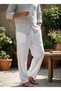 Men's 100% Cotton Muslin Pipe-Leg Trousers Relaxed Fit Breathable Pocketed Lace-Up Casual Beach Pants - 3
