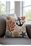 Sea Breeze Coral and Anchor Patterned Digital Printed Set of 4 Throw Pillow Covers - 2