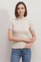 Women's High-Neck Short Sleeve Cream Sweater