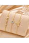Women's Gold Color 3-Piece Steel Bracelet Set with Zircon Stones, Evil Eye Beads and Butterfly Figures Combination Jewelry - 2