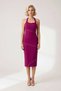 Women's Bodycon Midi Evening Dress, Square Collar, Thick Straps, Stone Detailed, Cocktail, Night, Daily Wear - 4